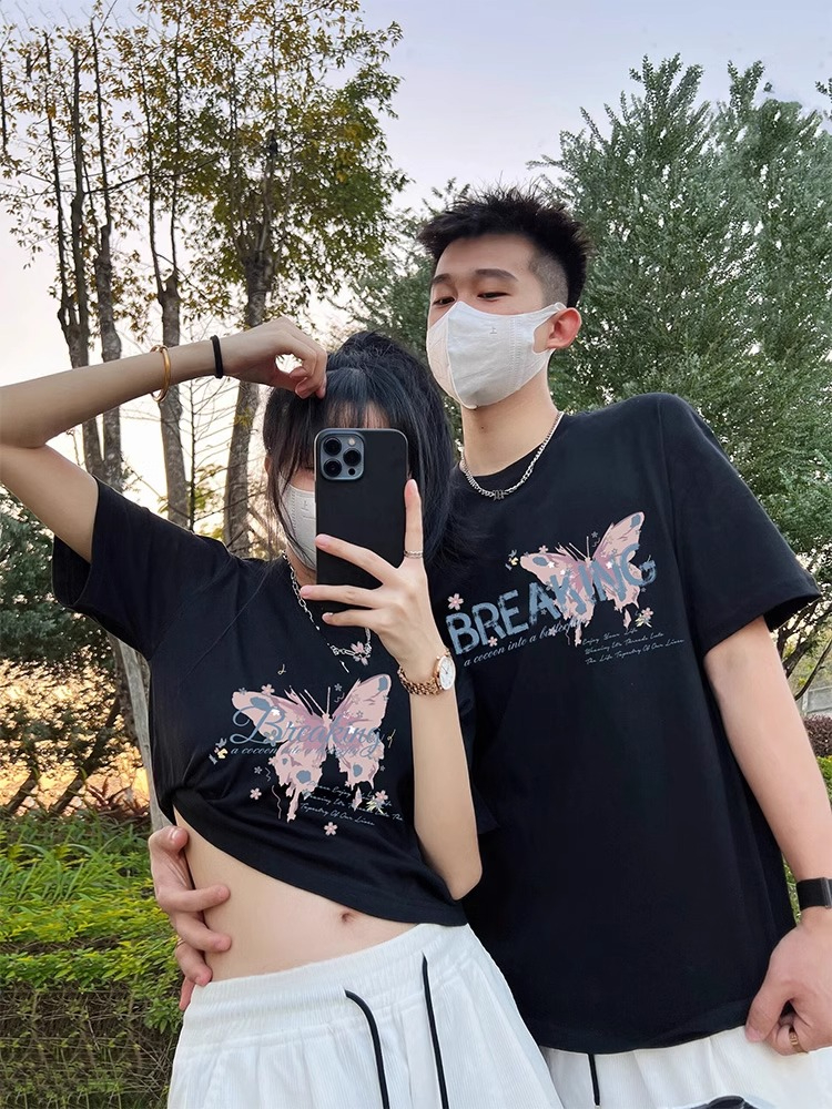 Summer t-shirt, summer internet celebrity high-end suit, special and different couple outfit, 2024 new clothes, short sleeves