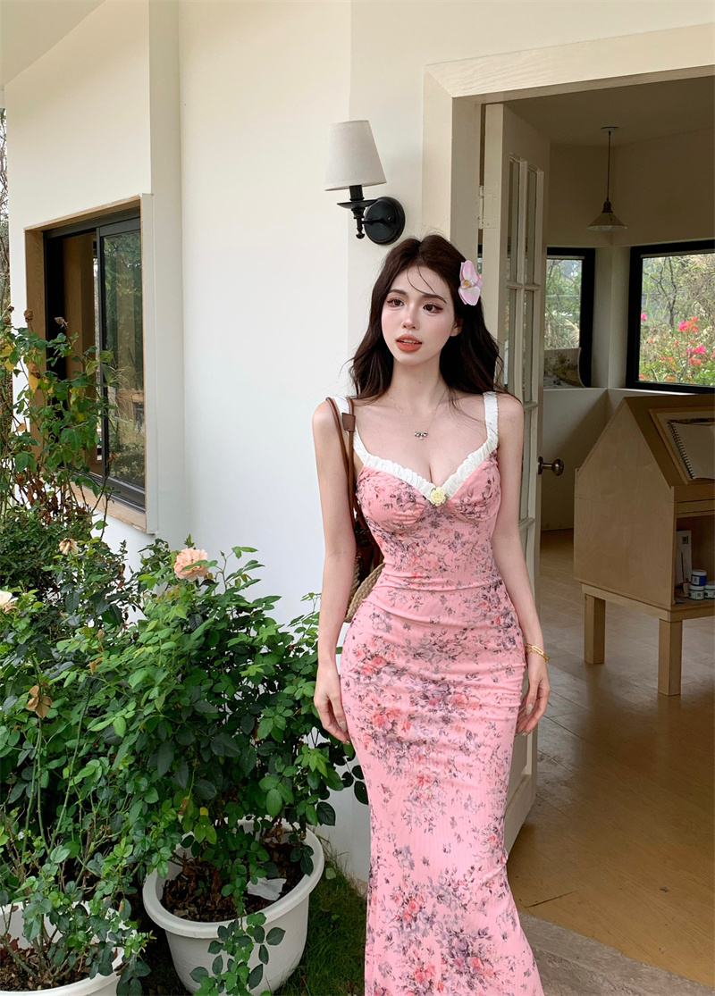 Actual shot of floral, gentle and sexy dress