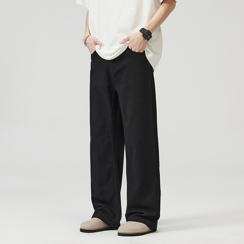 實拍2024春夏新款微喇寬松直筒牛仔褲男女百搭潮牌純棉休閑長褲