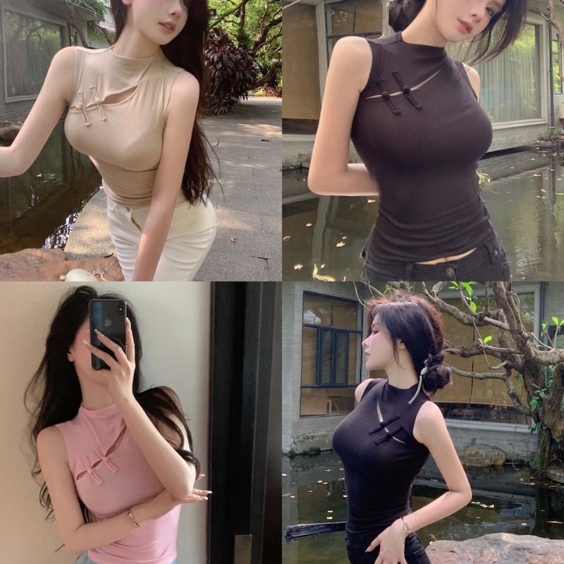 新中式夏季新款盘扣圆领无袖背心显瘦上衣女小众设计感