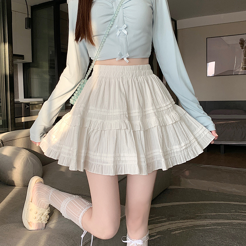 春夏季法式荷葉邊蓬蓬半身裙甜美個子百褶蛋糕短裙高腰a字裙女