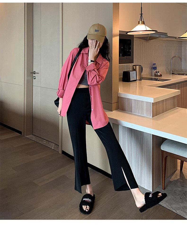 Suit pants women's straight summer thin style 2024 new fat mm large size high waist drape slim slit nine points casual