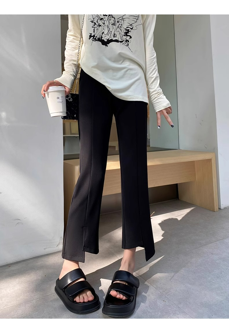 Suit pants women's straight summer thin style 2024 new fat mm large size high waist drape slim slit nine points casual