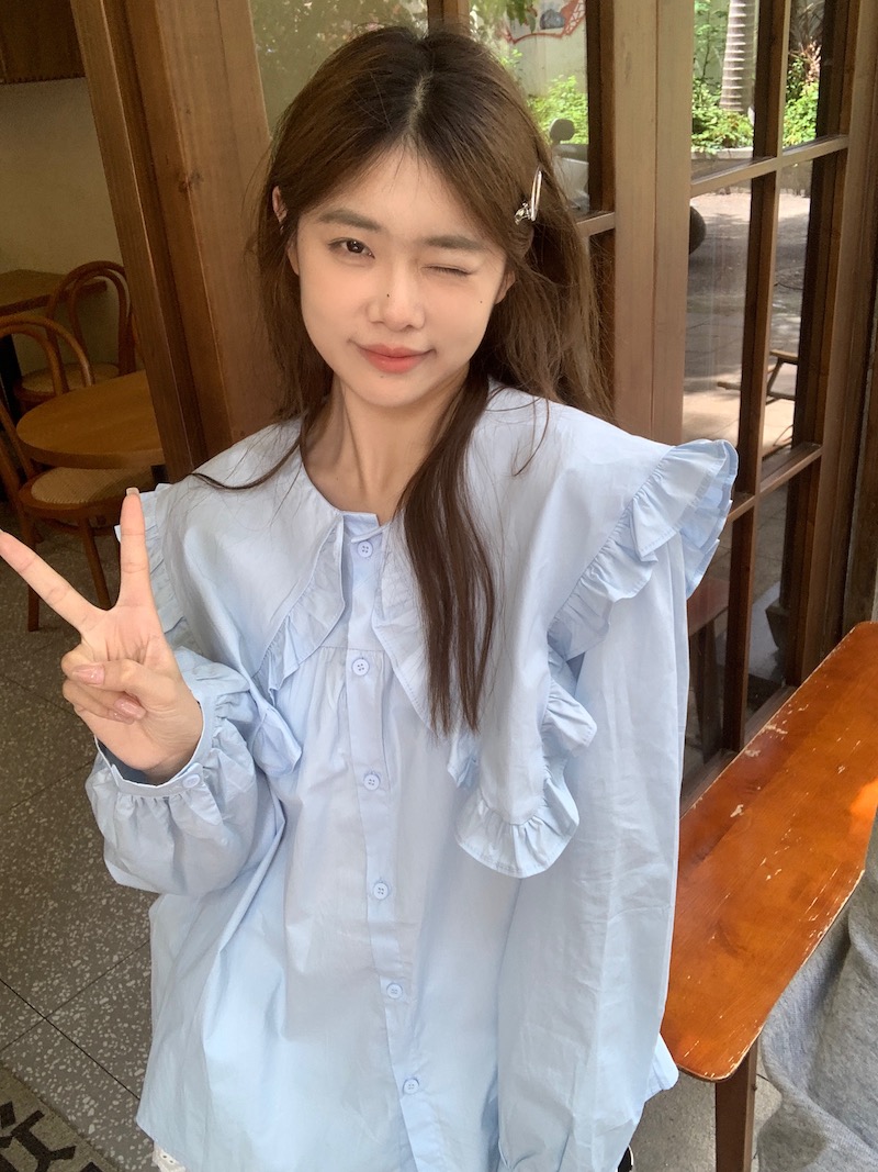 Actual shot~Korean style spring fresh and loose baby-collared shirt~