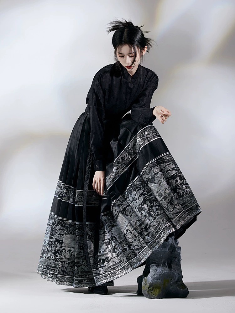 New Chinese Style Song Dynasty Hanfu Women's Adult Black Horse Face Skirt Suit Daily 2024 New Autumn