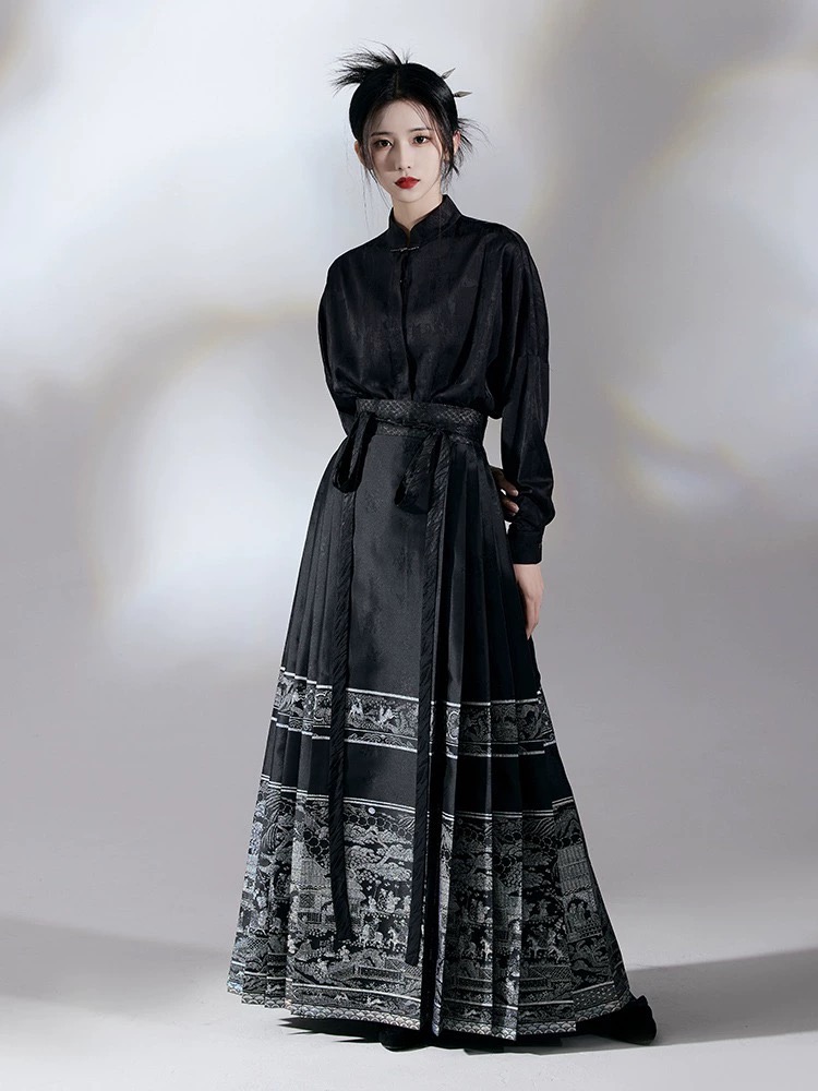 New Chinese Style Song Dynasty Hanfu Women's Adult Black Horse Face Skirt Suit Daily 2024 New Autumn