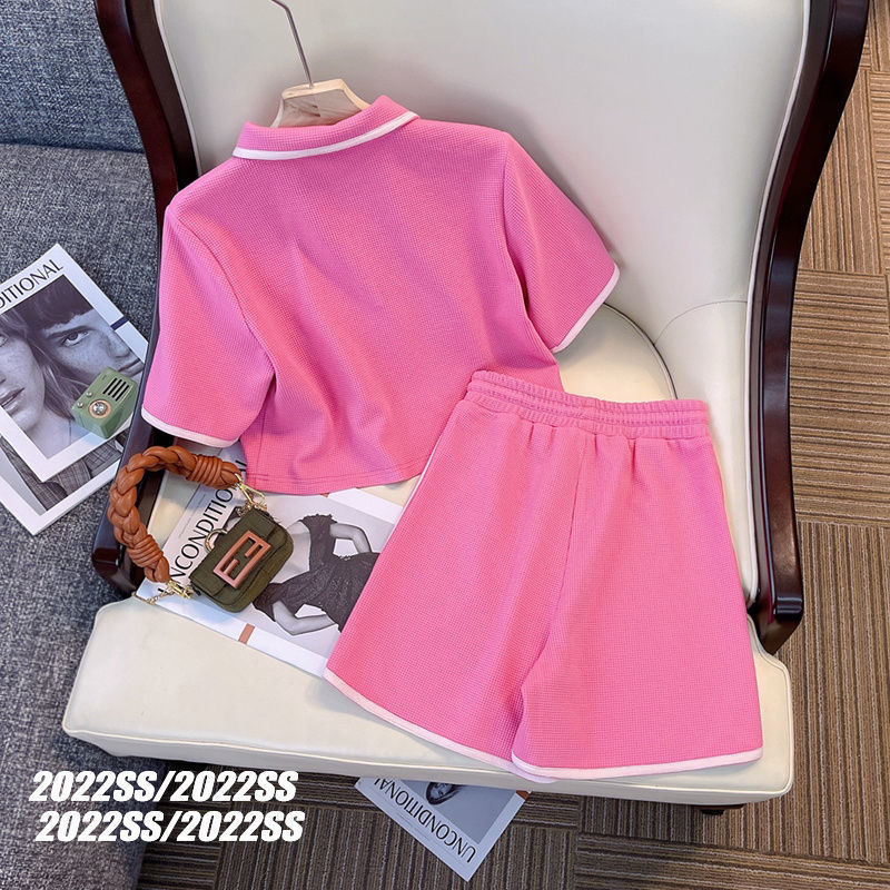 2024新款夏季Polo领粉色法式洋气设计感小众时尚减龄短裤两件套
