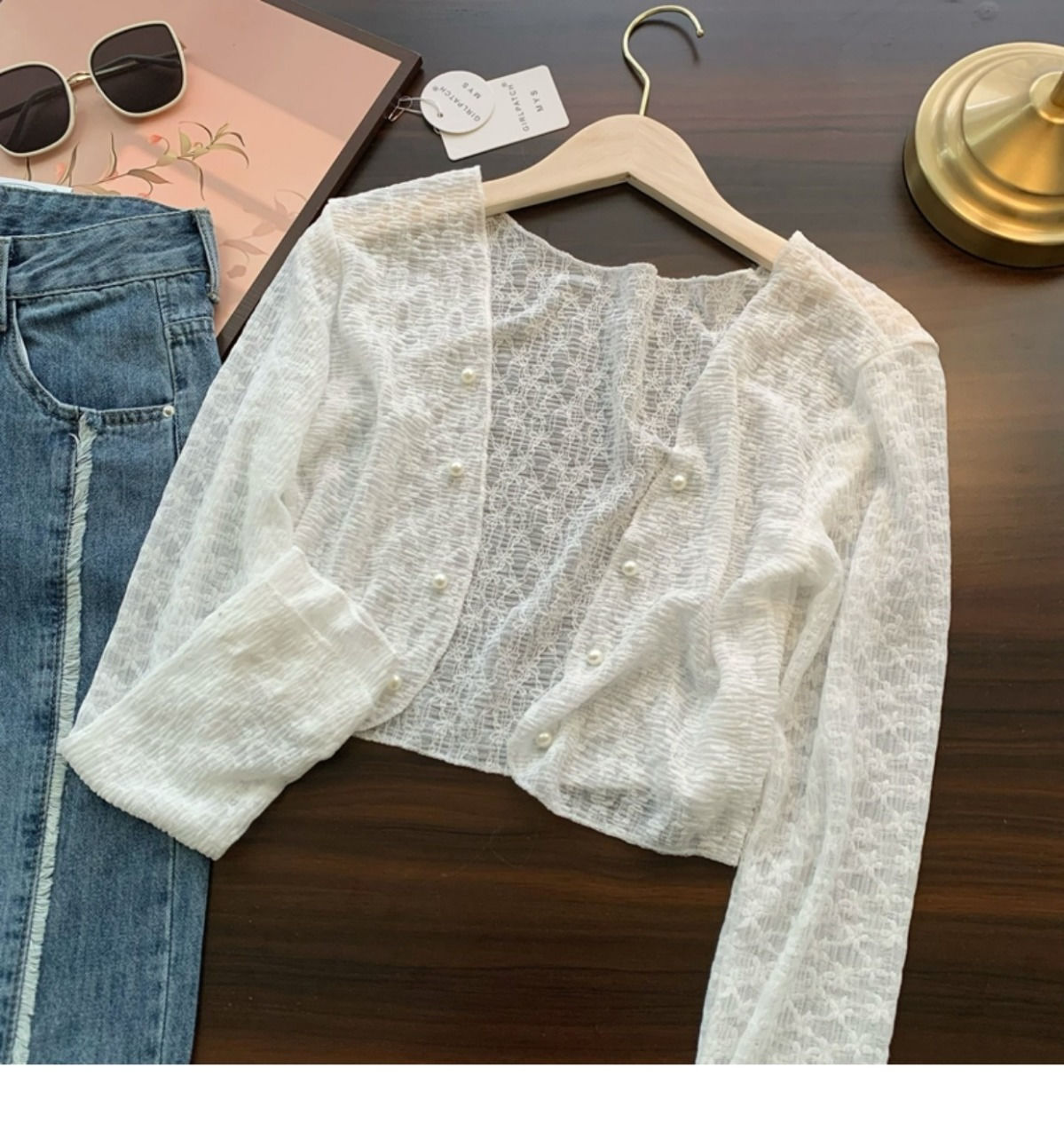 Summer new style lace sun protection cardigan jacket for women breathable thin versatile short style with suspenders air conditioning blouse top