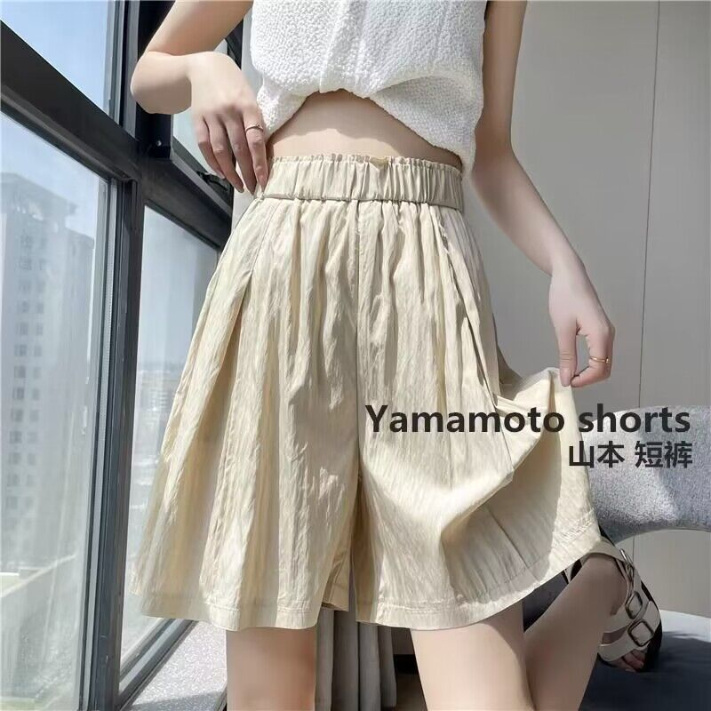 Pleated niche shorts women's loose 2024 summer thin high-waist slim versatile casual Yamamoto wide-leg five-quarter pants