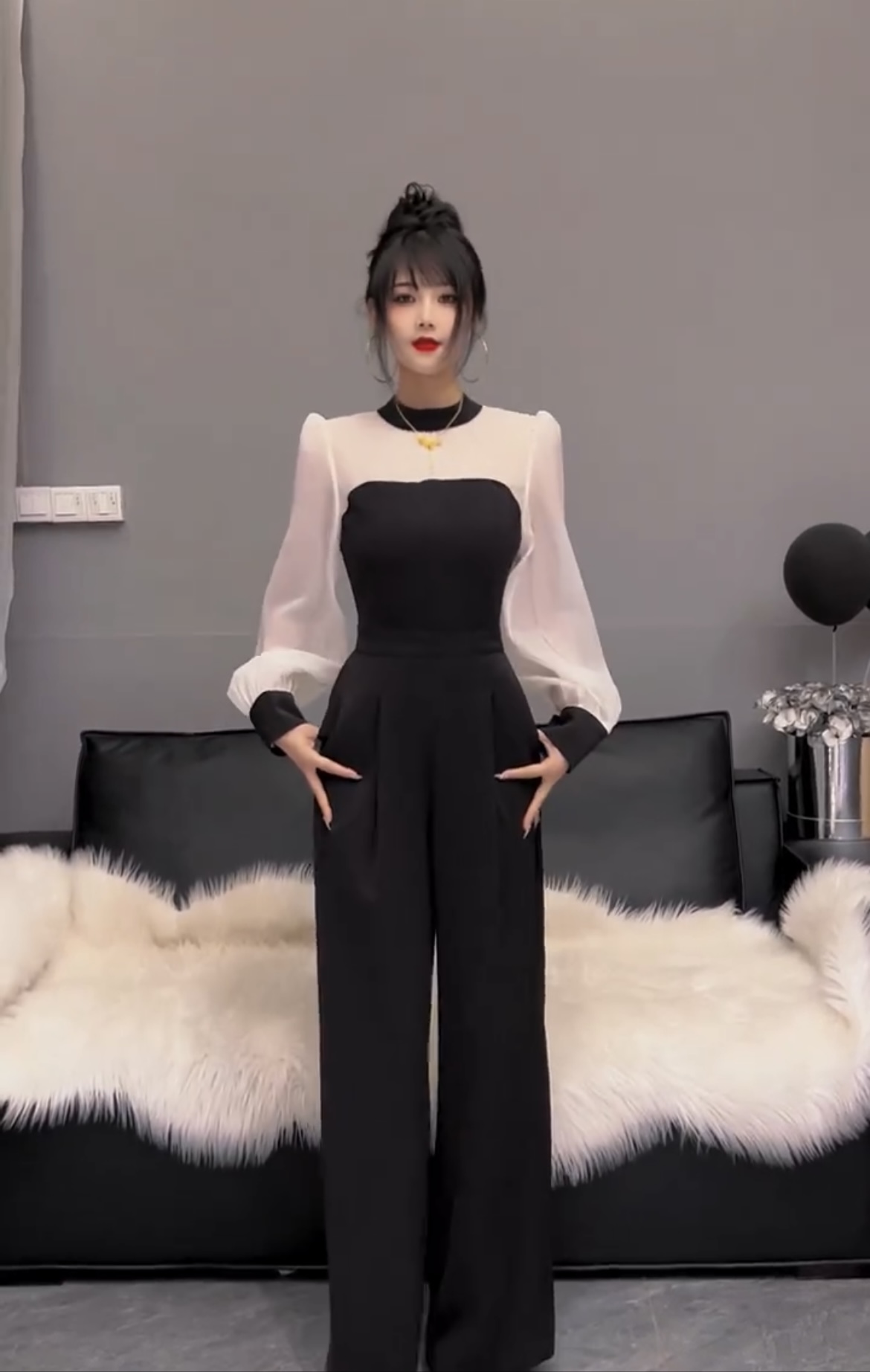 一体式黑色时尚连身裤2024新款春季长裤气质名媛高级感连体裤女装