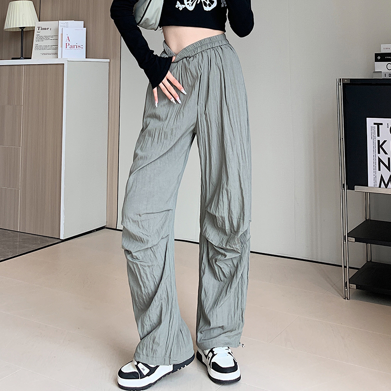 Real shot overalls for women spring and autumn 2024 high waist drawstring elastic waist wide leg pants petite trousers women's Yamamoto pants