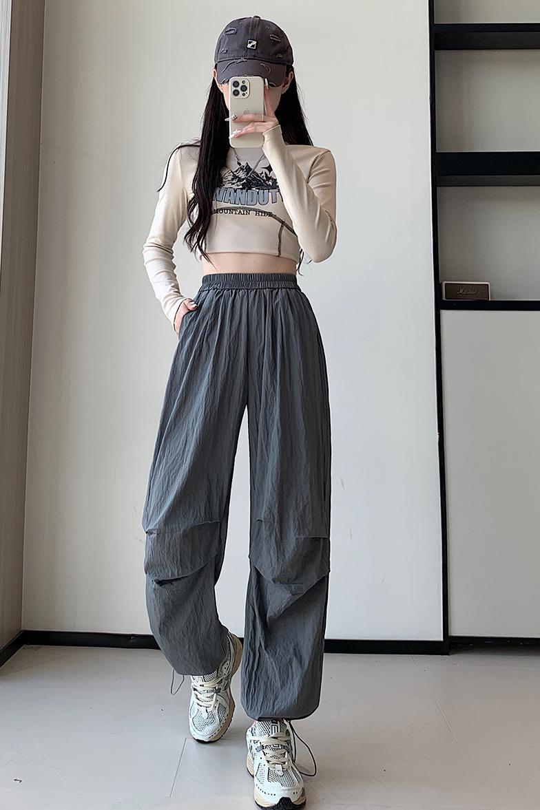 Real shot overalls for women spring and autumn 2024 high waist drawstring elastic waist wide leg pants petite trousers women's Yamamoto pants