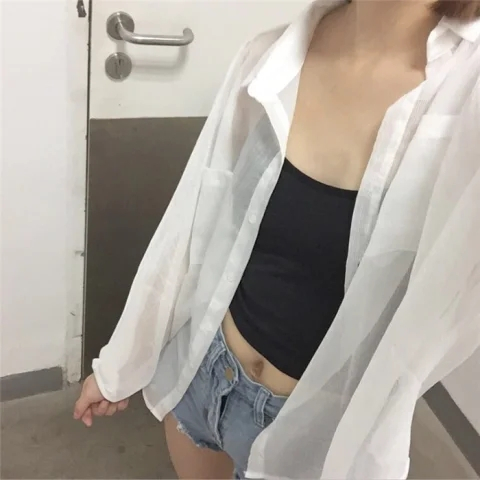 防晒衣女2024夏韩版雪纺宽松空调开衫学生长袖薄款衬衣外套