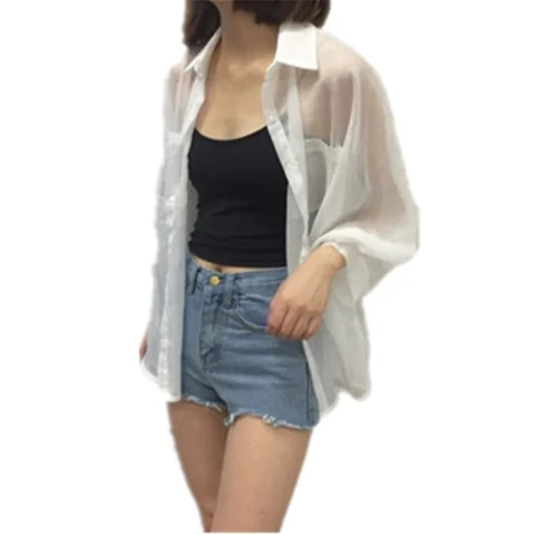 防晒衣女2024夏韩版雪纺宽松空调开衫学生长袖薄款衬衣外套