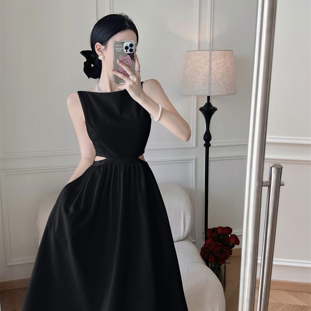 高级感镂空无袖连衣裙女夏季法式赫本风裙子2024新款收腰气质长裙