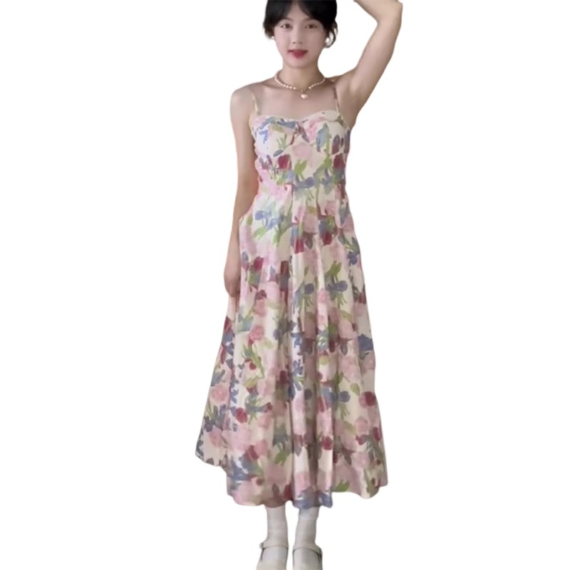 单裙 原版 法式高级感碎花吊带连衣裙女装2024夏季新款
