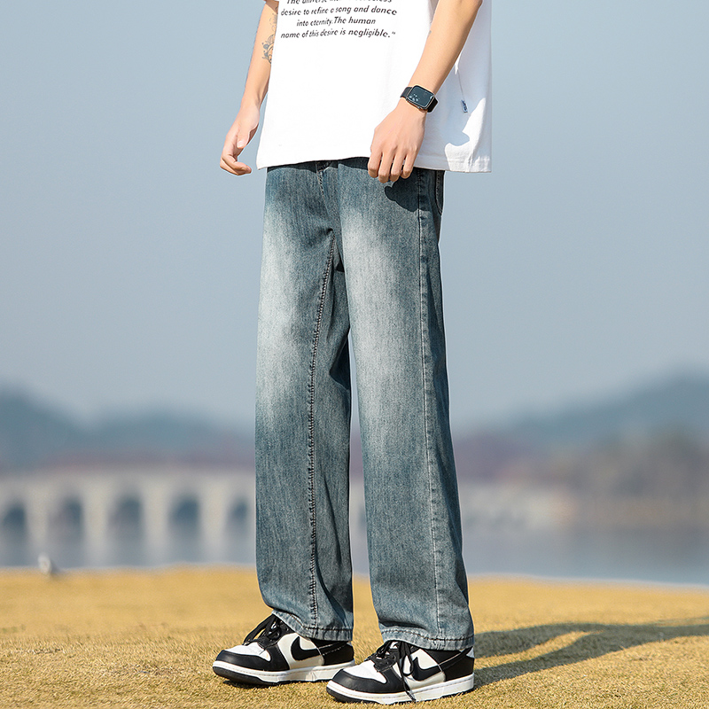 實拍2024夏季新款冰感牛仔褲男半松緊腰寬松萊賽爾天絲休閑褲子