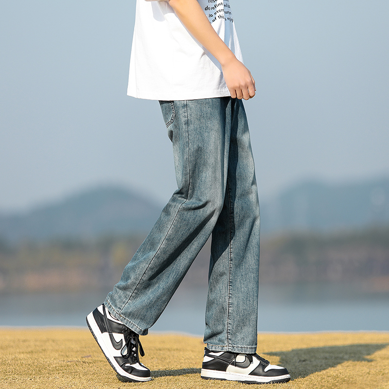 實拍2024夏季新款冰感牛仔褲男半松緊腰寬松萊賽爾天絲休閑褲子