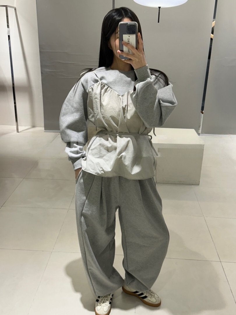 韩国chic 春日 设计感 分层拼接 绑带长袖卫衣