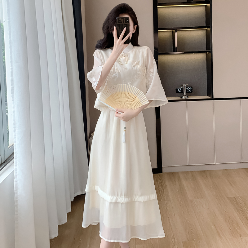 實拍新中式國風漢元素套裝連衣裙女裝夏2024新款改良旗袍漢服裙子