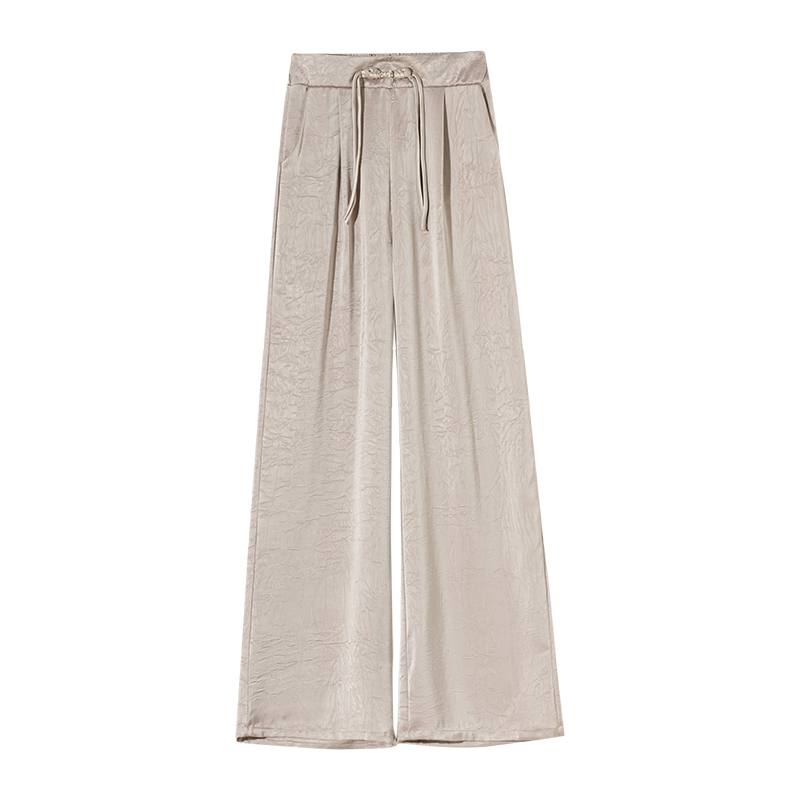 Actual shot of new Chinese-style satin jacquard wide-leg pants for women 2024 spring and summer new high-waisted slim casual floor-length pants