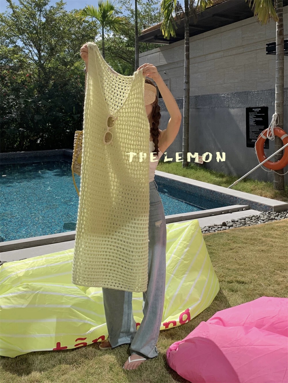 THE LEMON柠檬绿茶小众设计感镂空叠穿背心连衣裙女春夏气质长裙