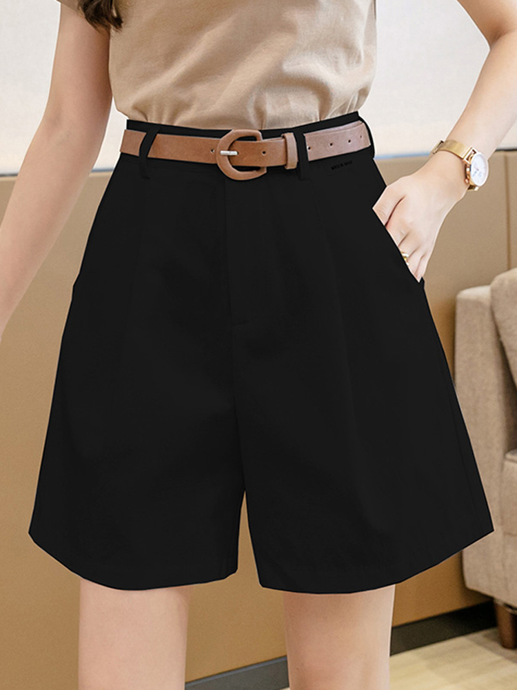 Khaki cargo shorts women's summer thin high-waisted slim loose wide-leg mid-pants casual suit five-quarter pants trendy