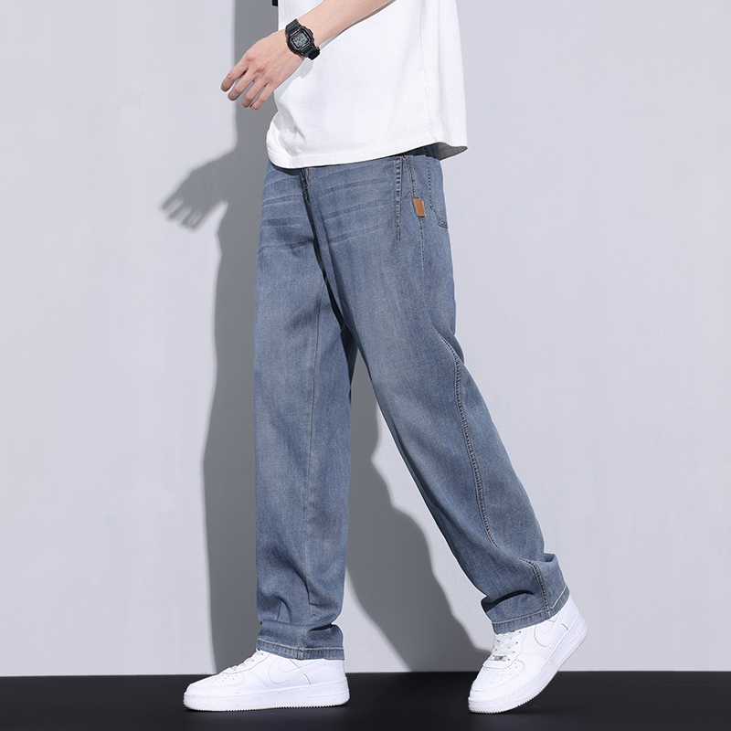 實拍2024夏季薄款天絲萊賽爾冰感透氣牛仔褲男寬松直筒百搭褲子