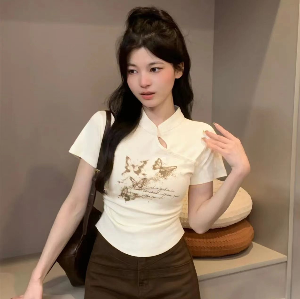 国风中式设计感小众辣妹短袖T恤女2024夏季新款洋气修身短款上衣