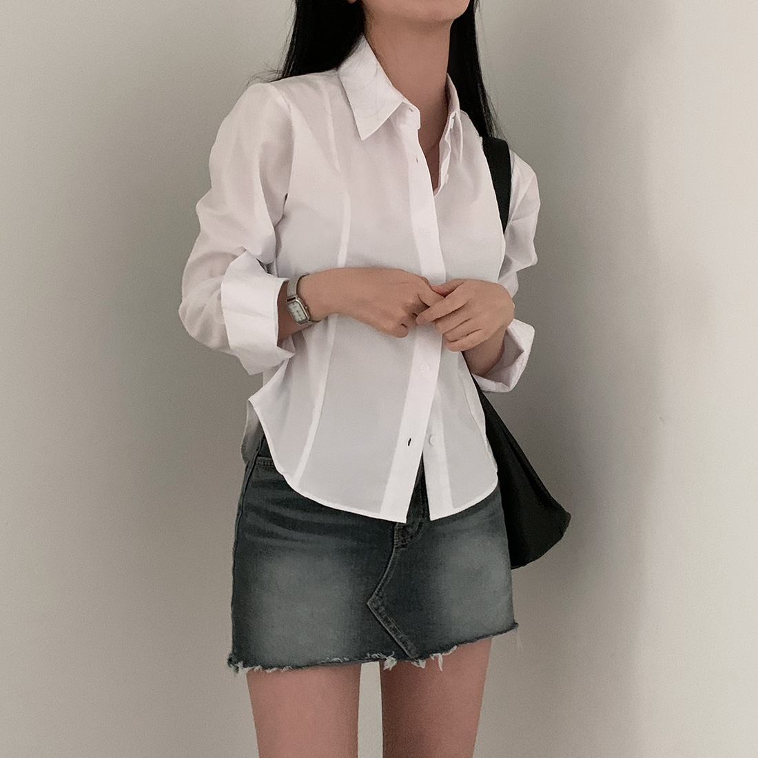 早春新款 韩国ins设计感白衬衫女长袖白衬衣修身内搭上衣