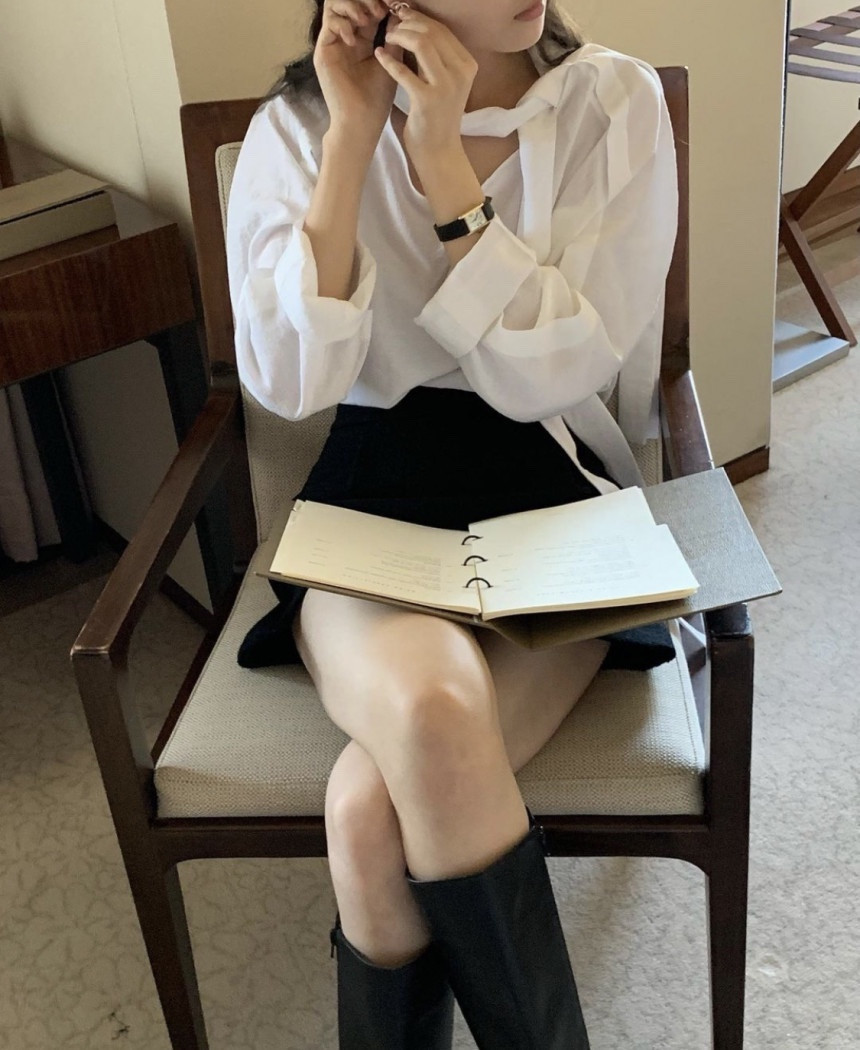 韩国chic 春日 慵懒宽松感 绑带长袖 衬衫 防晒衬衣