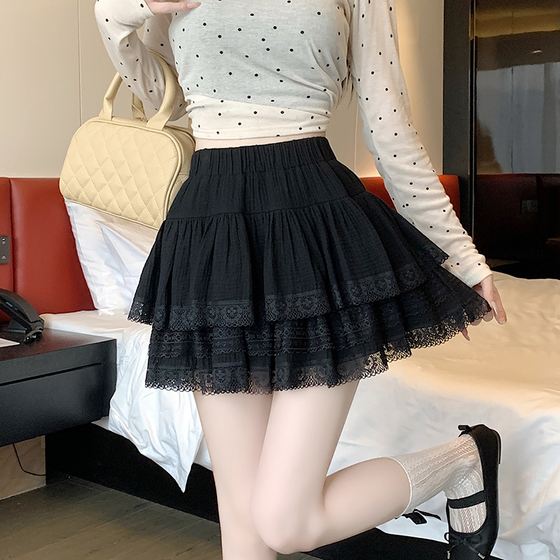 蛋糕裙可愛短裙百褶拼接蓬蓬半身裙女防走光褲裙小裙子春白色夏