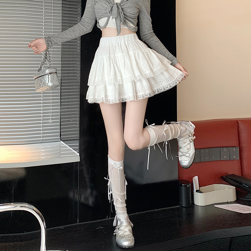 蛋糕裙可愛短裙百褶拼接蓬蓬半身裙女防走光褲裙小裙子春白色夏