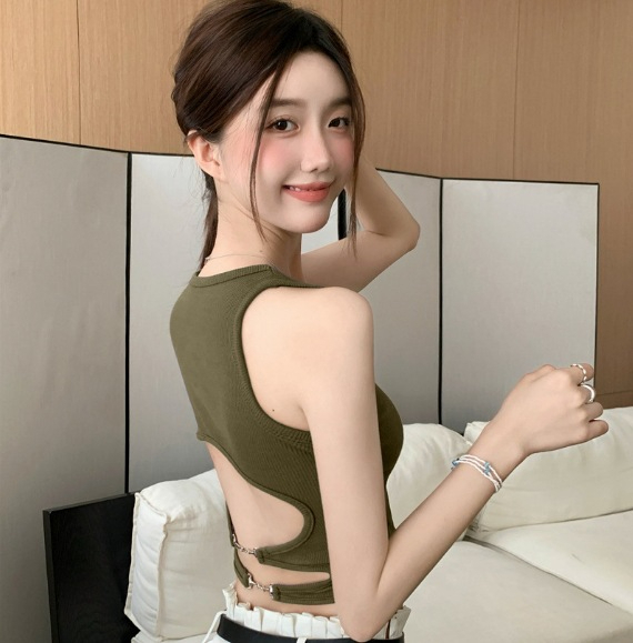 American hot girl backless sports suspender I-shaped vest for women in summer, short style, beautiful back, sleeveless top