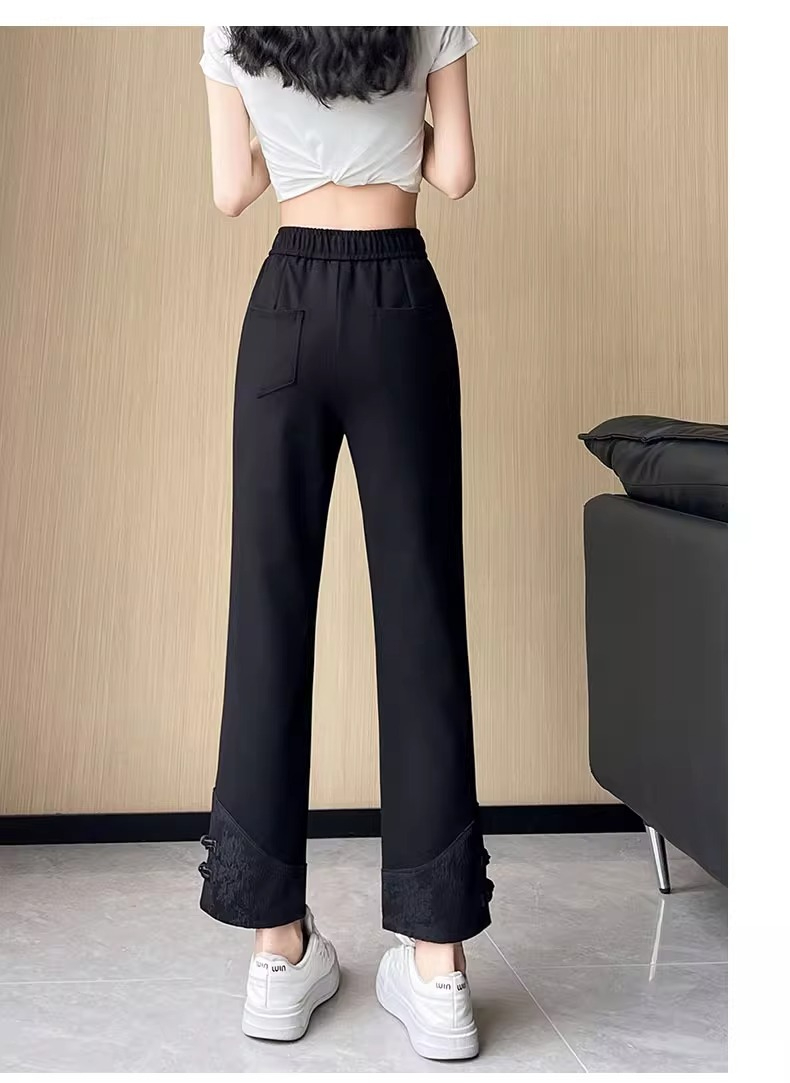 New Chinese style national style cigarette pants for women 2024 spring new style disc buckle nine-point straight pants for small people