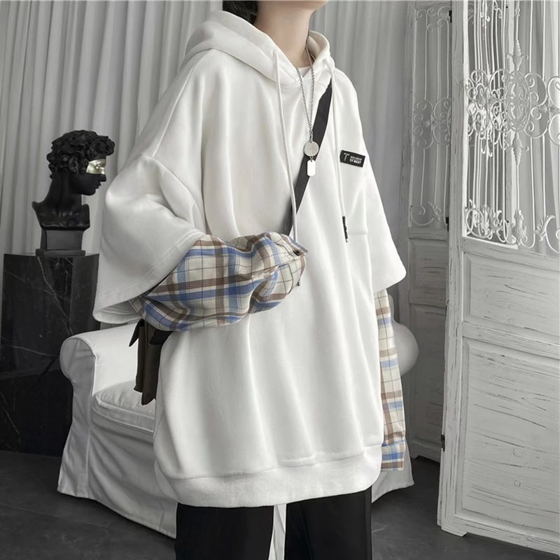 Original workmanship fake two-piece sweatshirt Korean style loose lazy style pullover top spring new casual hooded jacket