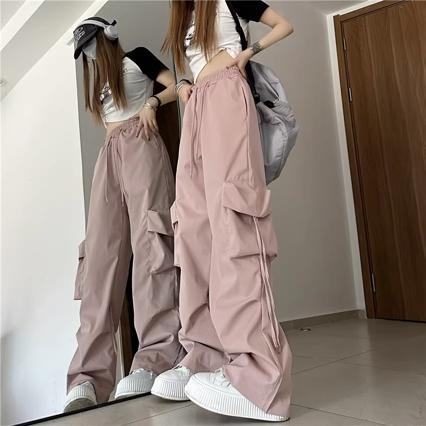 American retro overalls for women, summer high-waisted straight wide-leg pants, design niche, loose casual floor-length trousers