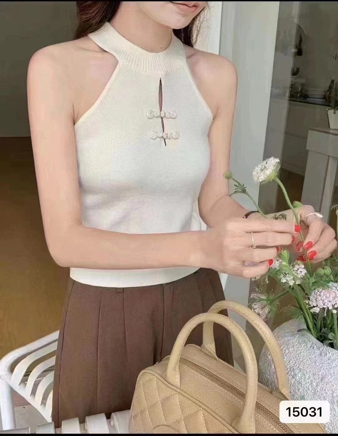 新中式国风半高圆领洋气短袖针织衫女夏季新款设计感镂空显瘦上衣