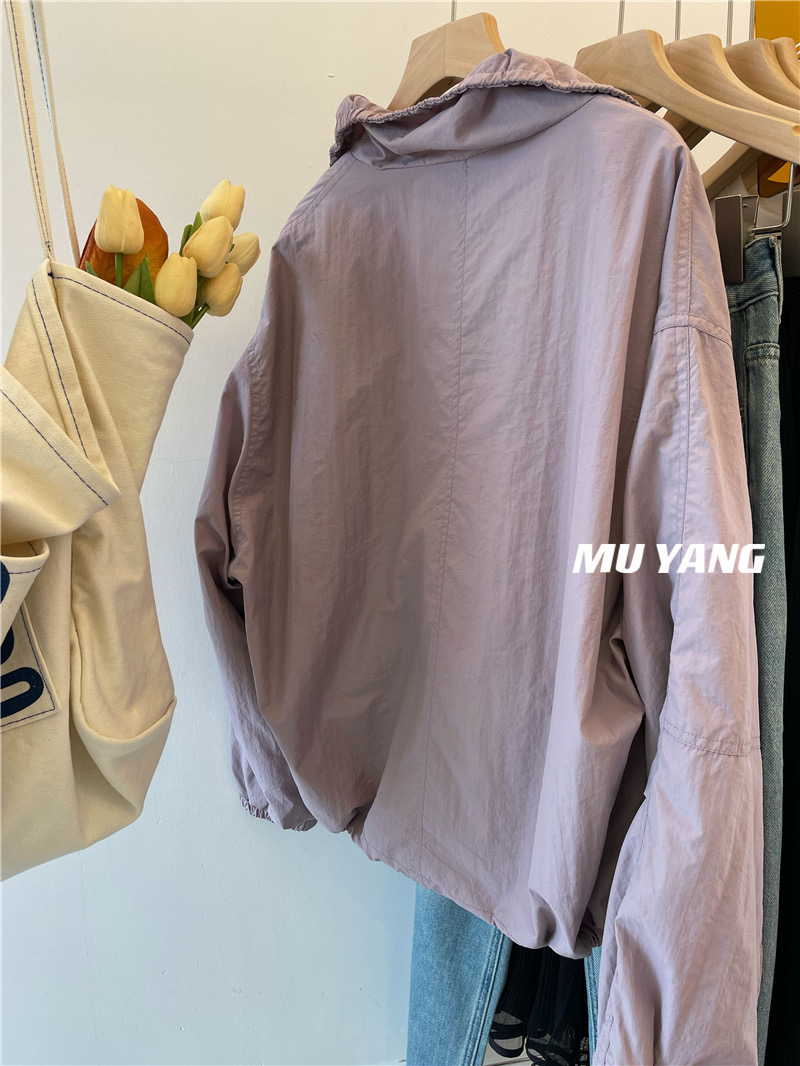 塔司隆竹节韩国紫色显白可立领防晒衣女春季刺绣宽松外套