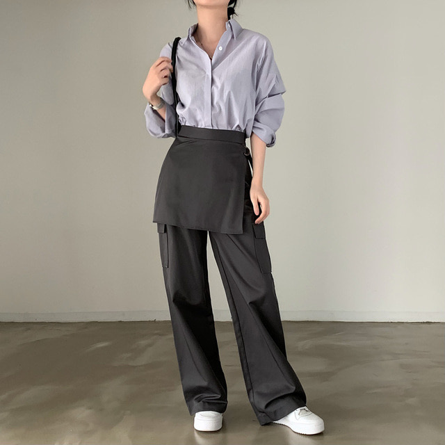 韩国chic春季新款设计感不规则休闲工装裤