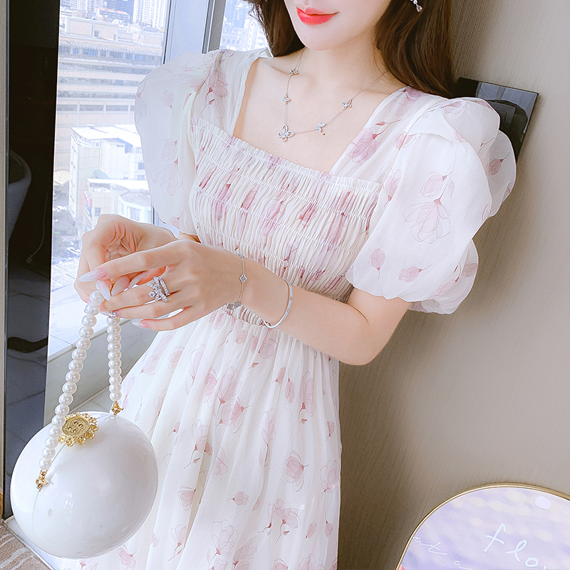 實拍法式碎花雪紡小個子連衣裙子夏季2024年新款女裝短袖氣質高端