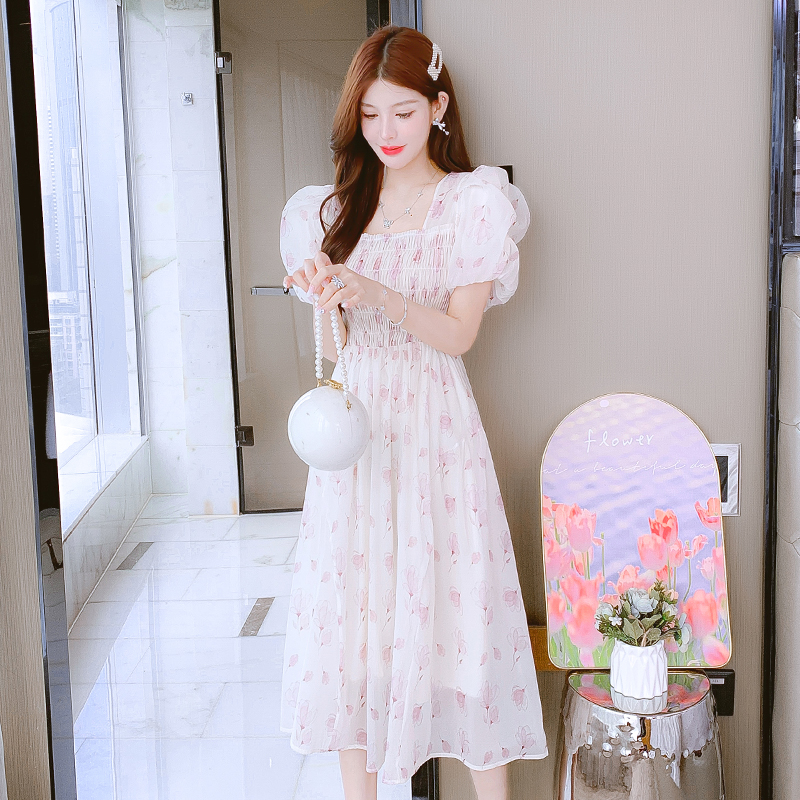 實拍法式碎花雪紡小個子連衣裙子夏季2024年新款女裝短袖氣質高端