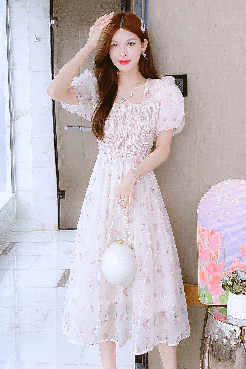 實拍法式碎花雪紡小個子連衣裙子夏季2024年新款女裝短袖氣質高端