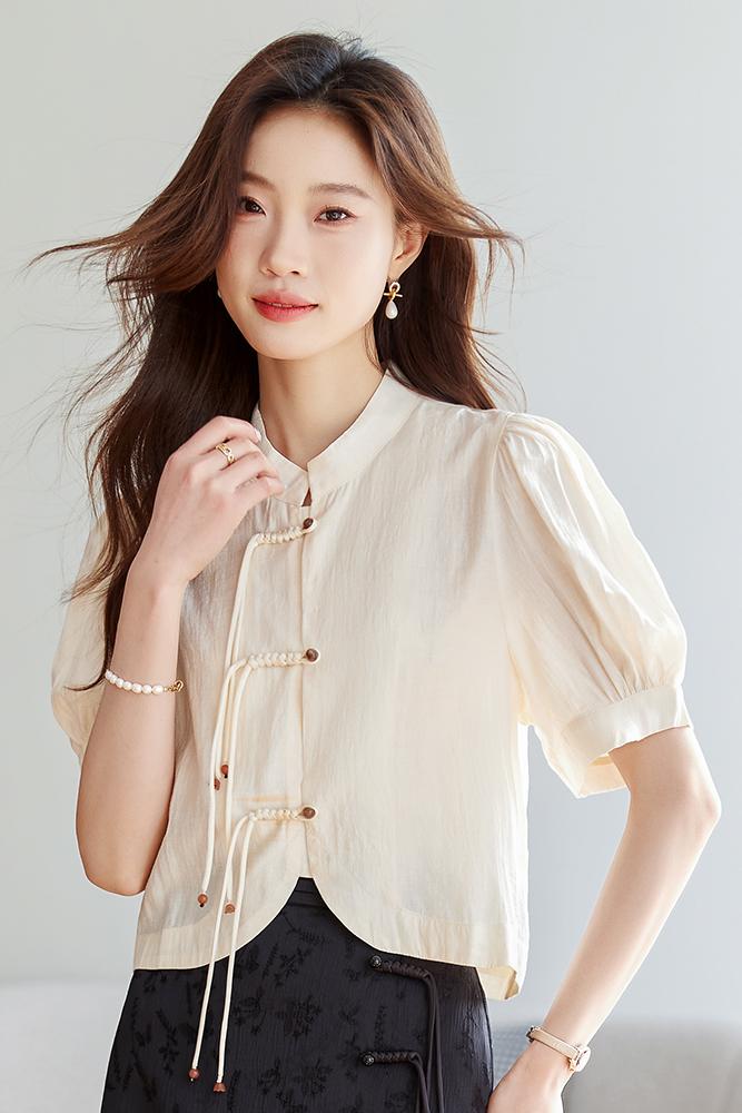 新中式盤扣上衣女裝2026夏季國風復古設計感小眾白色短袖襯衫