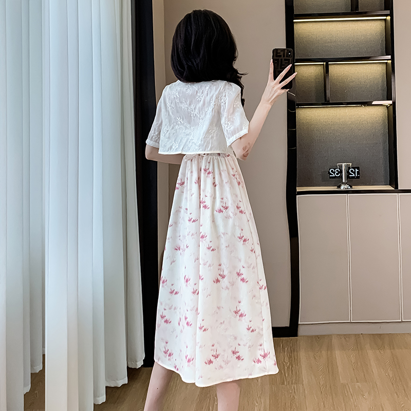 實拍新中式國風吊帶連衣裙兩件套2024夏季新款氣質改良旗袍套裝女