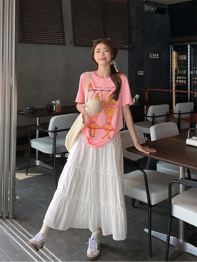 实拍 夏韩chic简约人手一件通勤时尚套装T恤+蛋糕裙