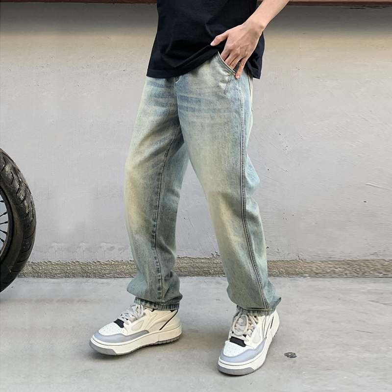 實拍美式潮牌做舊牛仔褲男潮流復古直筒水洗寬松百搭品質褲子