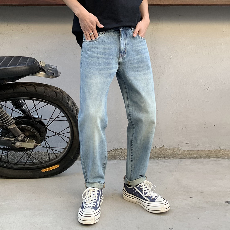 實拍潮牌品質牛仔褲男潮流直筒闊腿水洗寬松百搭大碼哈倫褲子