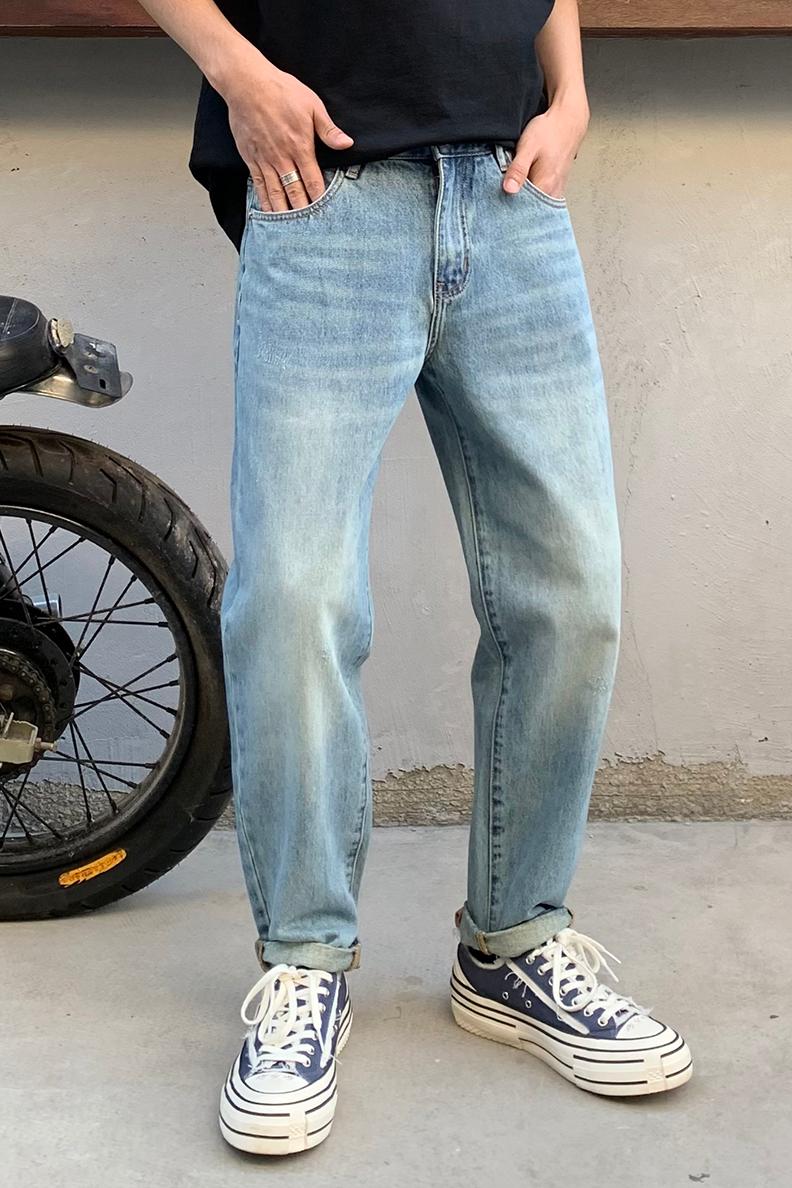 實拍潮牌品質牛仔褲男潮流直筒闊腿水洗寬松百搭大碼哈倫褲子