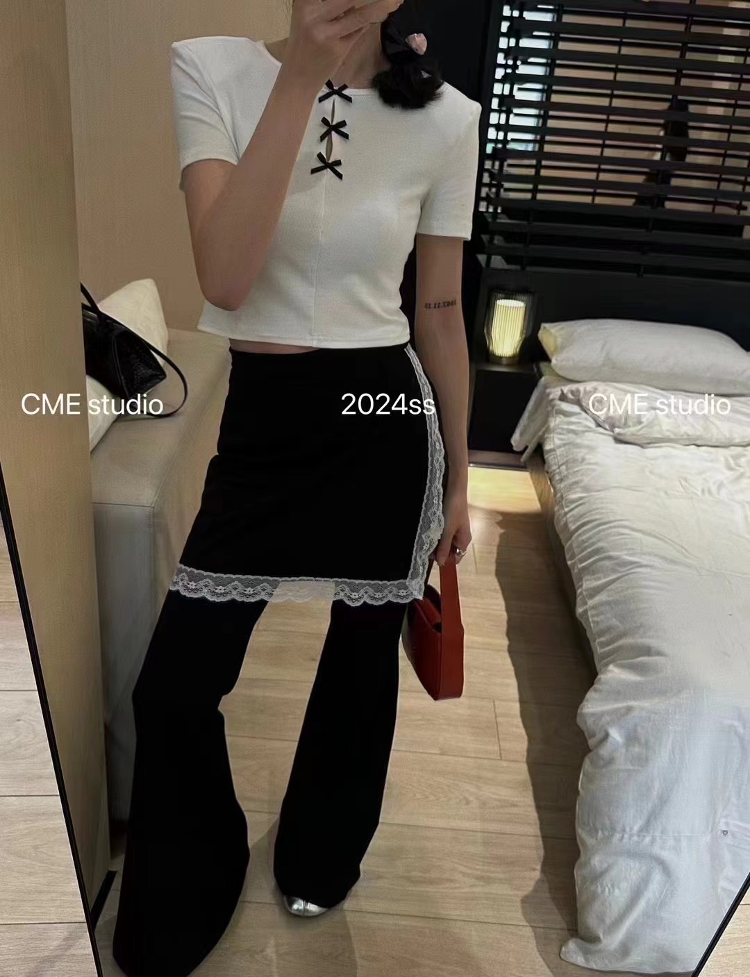 新款洋气蝴蝶结短袖T恤女2024夏季韩版修身甜辣百搭上衣